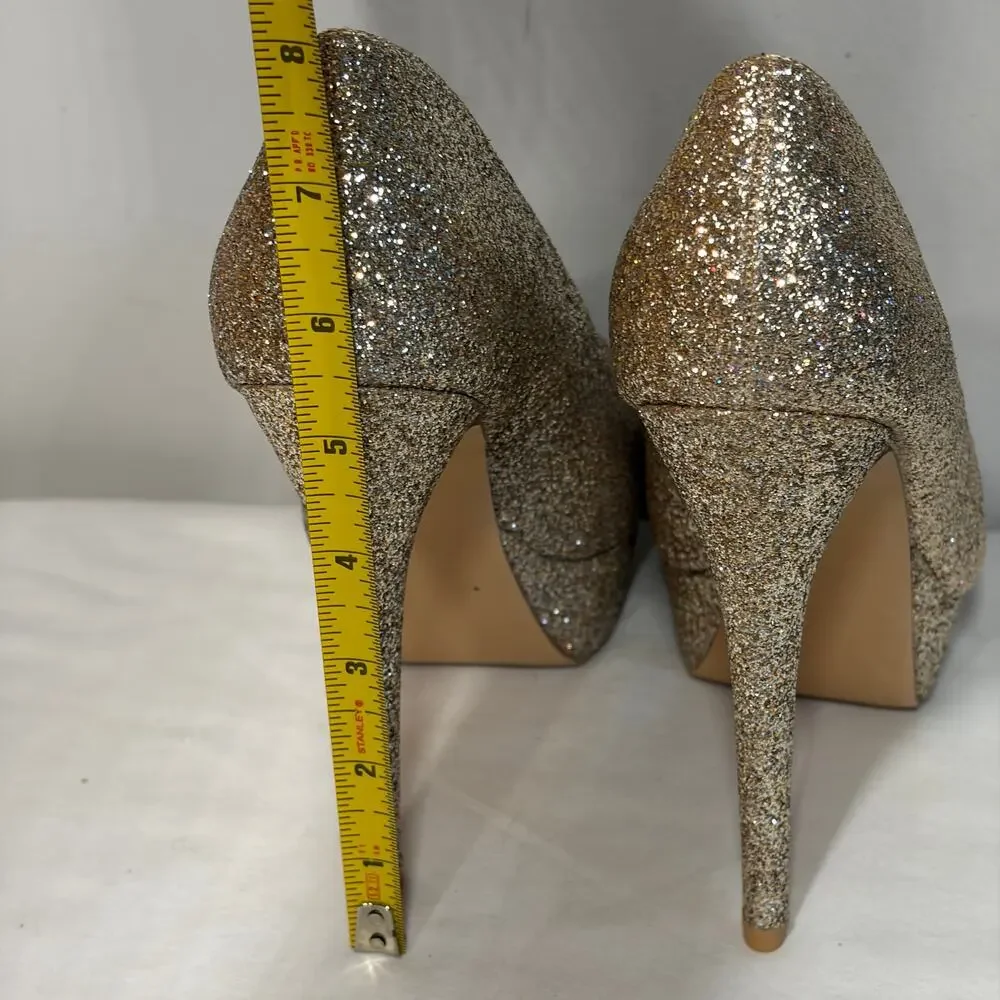 Genshuo Heels Pumps Stiletto Gold Glitter 5.5
